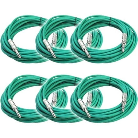 Seismic Audio SATRX-25, 6 Pack of Green 25 Foot TRS Patch Cables