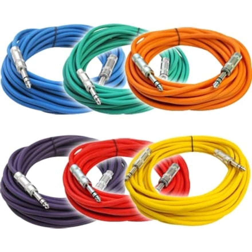 Seismic Audio SATRX-25, 6 Pack of Multiple Colors 25 Foot TRS Patch Cables