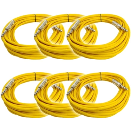 Seismic Audio SATRX-25, 6 Pack of Yellow 25 Foot TRS Patch Cables