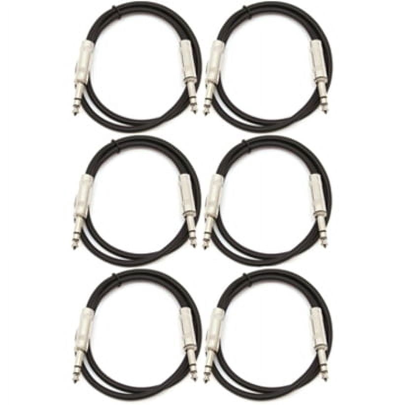 Seismic Audio SATRX-3, 6 Pack of Black 3 Foot TRS Patch Cables