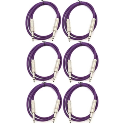 Seismic Audio SATRX-3, 6 Pack of Purple 3 Foot TRS Patch Cables