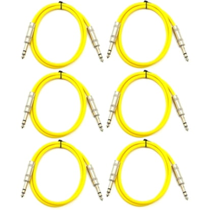 Seismic Audio SATRX-3, 6 Pack of Yellow 3 Foot TRS Patch Cables