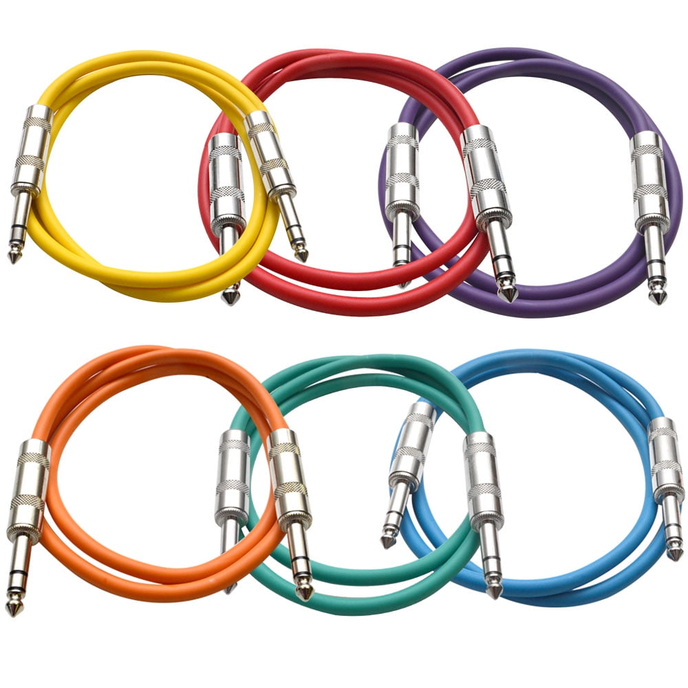 Seismic Audio SATRX-3 ¼” Balance TRS Male to Male Electric Patch Power Amplifier Cord / Audio Instrument Cables, Oxygen Free Copper Conductor, Essential Interconnect, 3 Ft, 6 Pack, Multi-Color
