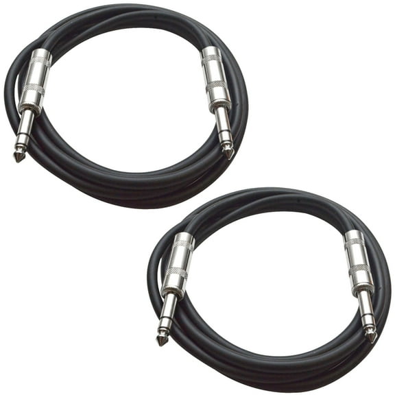 Seismic Audio SATRX-3 TRS Patch Cable 1/4 inch Male to Male for Computer, Guitar and Instruments, Black, Pack of 2