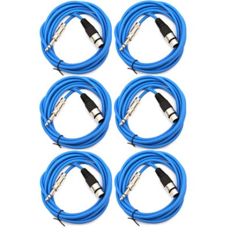 Seismic Audio SATRXL-F10, 6 Pack of Blue 10' XLR Female to TRS Patch Cables