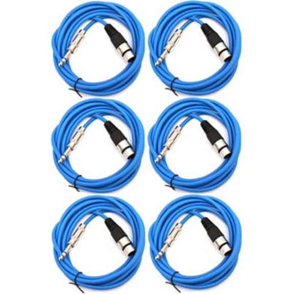 Seismic Audio SATRXL-F10, 6 Pack of Blue 10' XLR Female to TRS Patch Cables