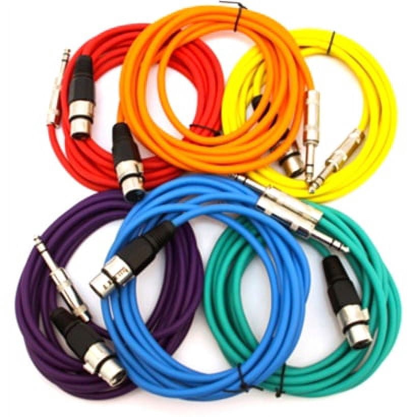 Seismic Audio SATRXL-F10, 6 Pack of Multiple Colors 10' XLR Female to TRS Patch Cables