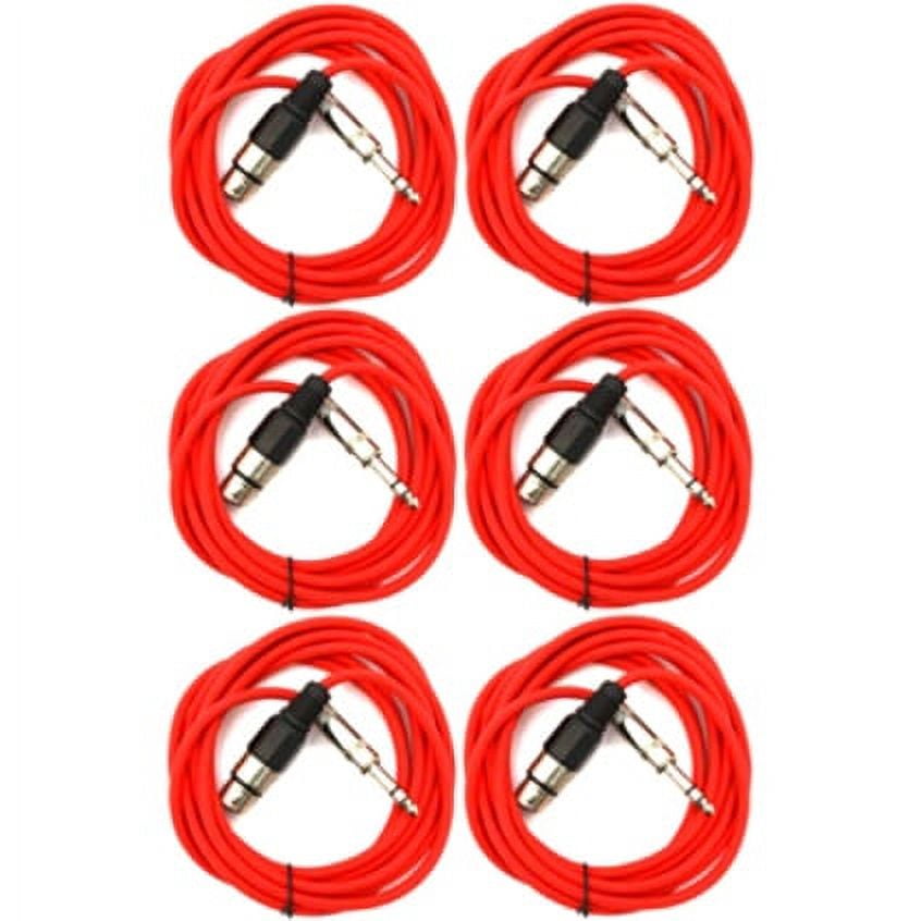 Seismic Audio SATRXL-F10, 6 Pack of Red 10' XLR Female to TRS Patch Cables