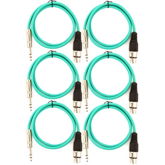 Seismic Audio SATRXL-F2, 6 Pack of Green 2' XLR Female to TRS Patch Cables