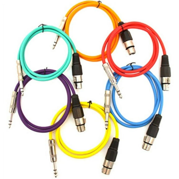 Seismic Audio SATRXL-F2, 6 Pack of Multiple Colors 2' XLR Female to TRS Patch Cables