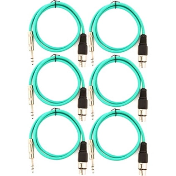 Seismic Audio SATRXL-F3, 6 Pack of Green 3' XLR Female to TRS Patch Cables