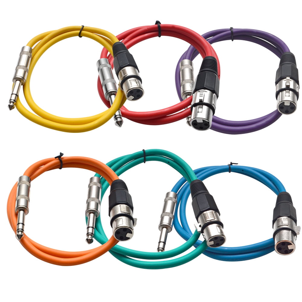 Seismic Audio SATRXL-F3, 6 Pack of Multiple Colors 3' XLR Female to TRS Patch Cables