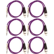 Seismic Audio SATRXL-F3, 6 Pack of Purple 3 XLR Female to TRS Patch Cables