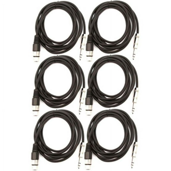Seismic Audio SATRXL-F6, 6 Pack of Black 6' XLR Female to TRS Patch Cables