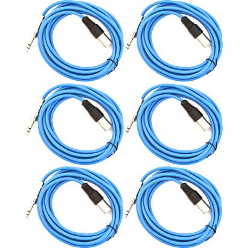 Seismic Audio SATRXL-M10, 6 Pack of Blue 10 Foot XLR Male to TRS Patch Cables