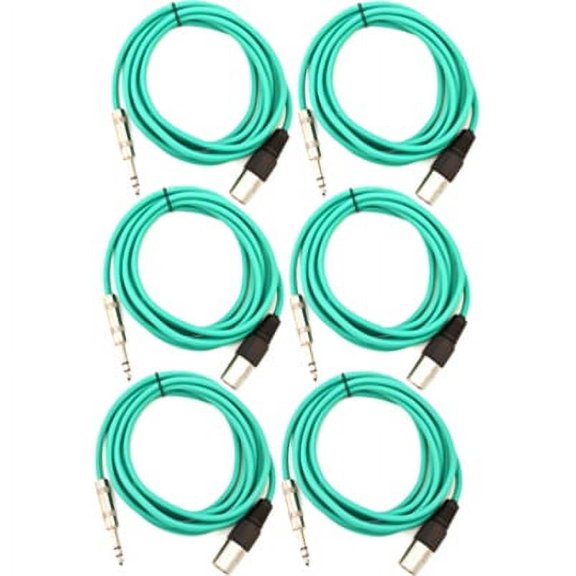 Seismic Audio SATRXL-M10, 6 Pack of Green 10 Foot XLR Male to TRS Patch Cables
