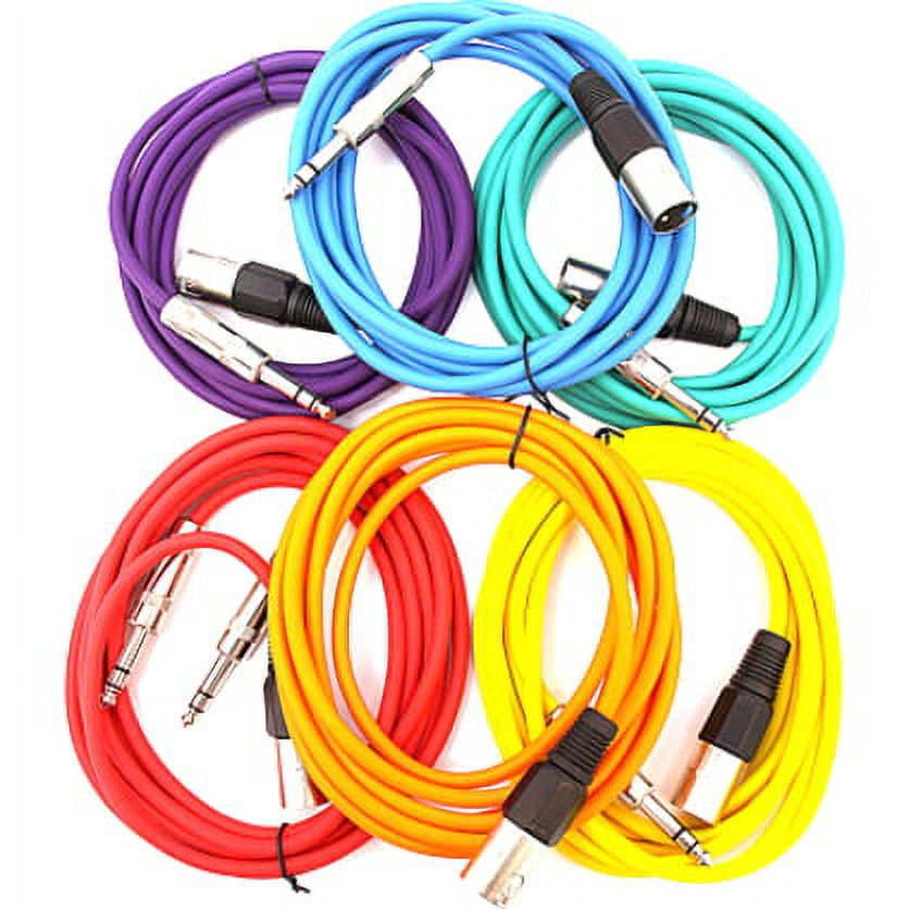 Seismic Audio SATRXL-M10, 6 Pack of Multiple Colors 10 Foot XLR Male to TRS Patch Cables