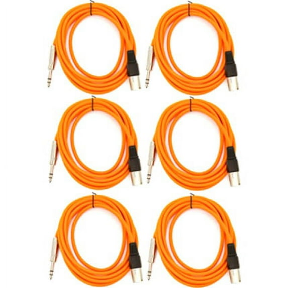 Seismic Audio SATRXL-M10, 6 Pack of Orange 10 Foot XLR Male to TRS Patch Cables