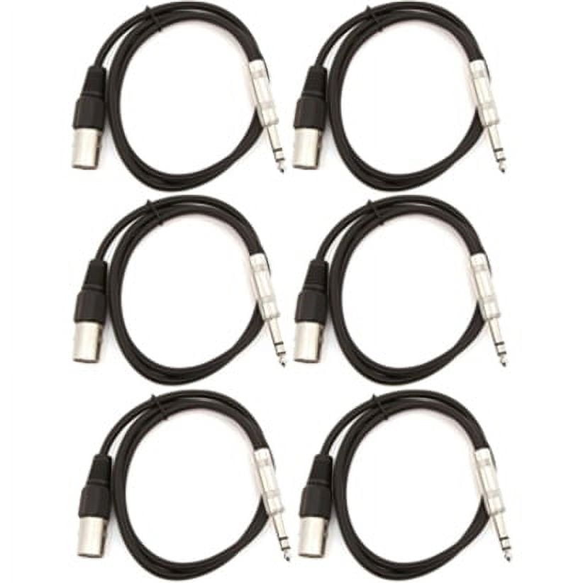 Seismic Audio SATRXL-M2, 6 Pack of Black 2' XLR Male to TRS Patch Cables