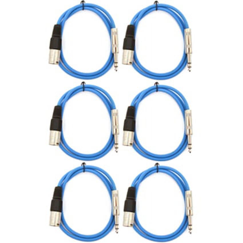 Seismic Audio SATRXL-M2, 6 Pack of Blue 2' XLR Male to TRS Patch Cables