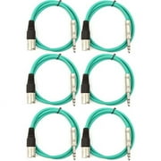 Seismic Audio SATRXL-M2, 6 Pack of Green 2 XLR Male to TRS Patch Cables
