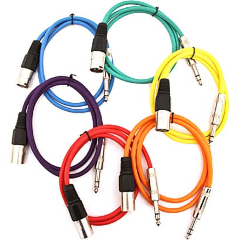 Seismic Audio SATRXL-M2, 6 Pack of Multiple Colors 2' XLR Male to TRS Patch Cables