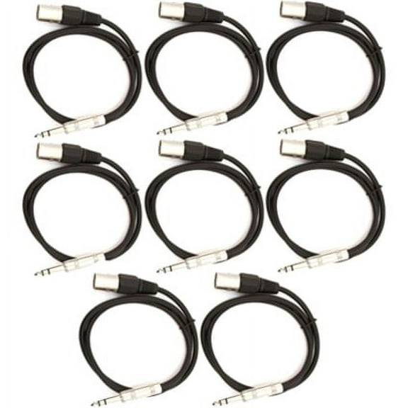 Seismic Audio SATRXL-M2, 8 Pack of Black 2' XLR Male to TRS Patch Cables
