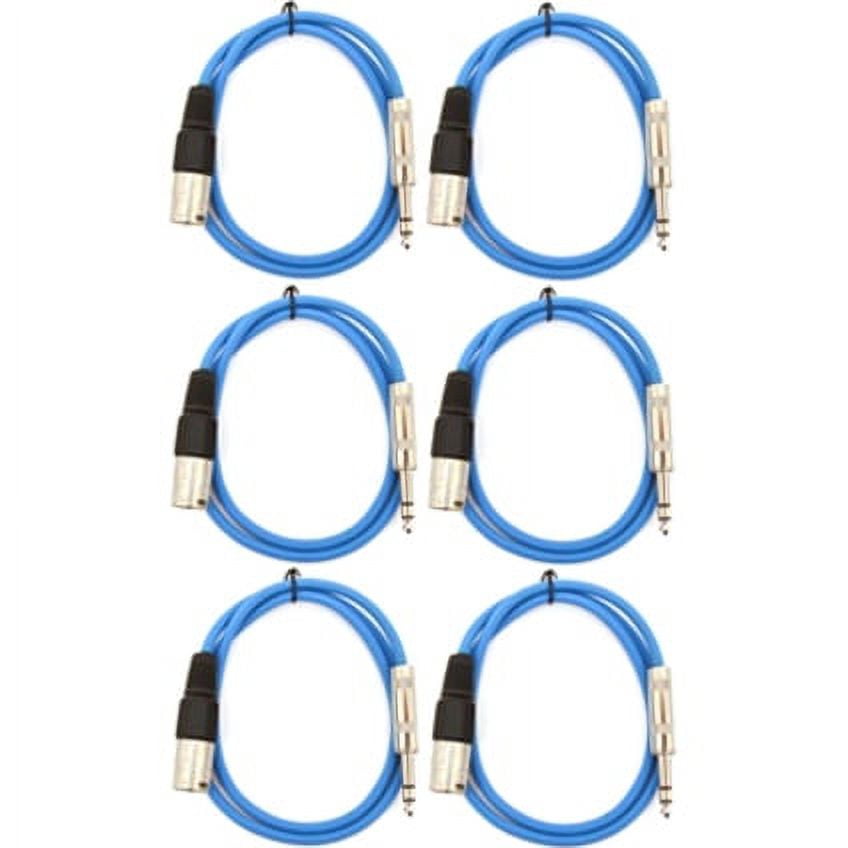 Seismic Audio SATRXL-M3, 6 Pack of Blue 3' XLR Male to TRS Patch Cables