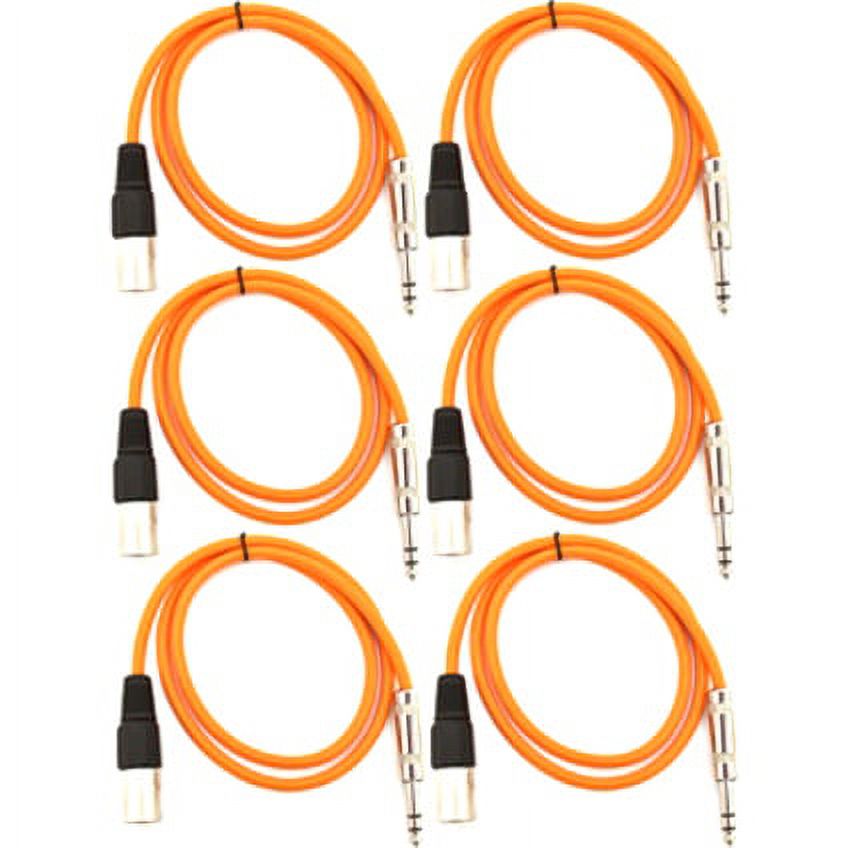 Seismic Audio SATRXL-M3, 6 Pack of Orange 3' XLR Male to TRS Patch Cables
