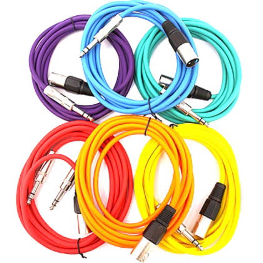 Seismic Audio SATRXL-M6, 6 Pack of Multiple Colors 6 Foot XLR Male to TRS Patch Cables