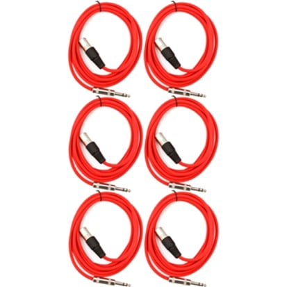Seismic Audio SATRXL-M6, 6 Pack of Red 6 Foot XLR Male to TRS Patch Cables