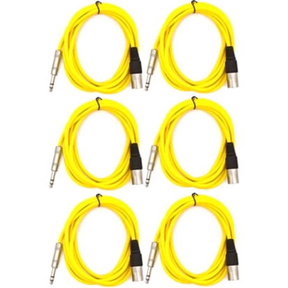 Seismic Audio SATRXL-M6, 6 Pack of Yellow 6 Foot XLR Male to TRS Patch Cables