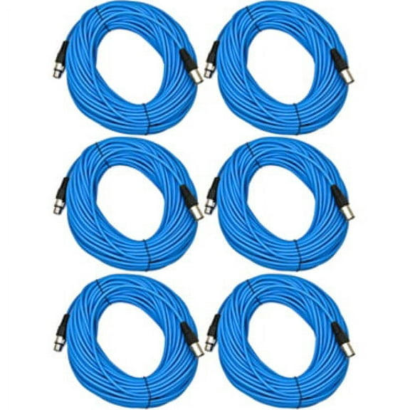 Seismic Audio SAXLX-100, 6 Pack of Blue 100 Foot XLR Microphone Cables