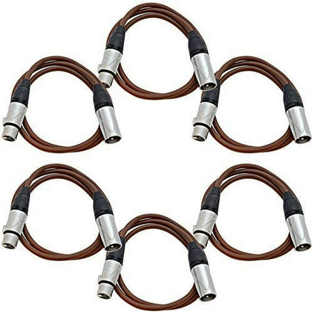 Seismic Audio - SAXLX-3Brown-6Pack - 6 Pack of 3 Foot Brown XLR Patch Cables Mic Cords - 3 Pin XLR Male to XLR Female Microphone Cables - 3'