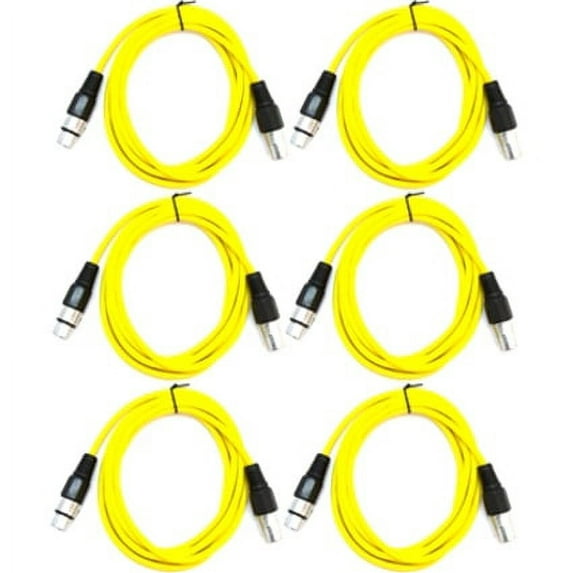 Seismic Audio SAXLX-6, 6 Pack of Yellow 6 Foot XLR Patch Cables