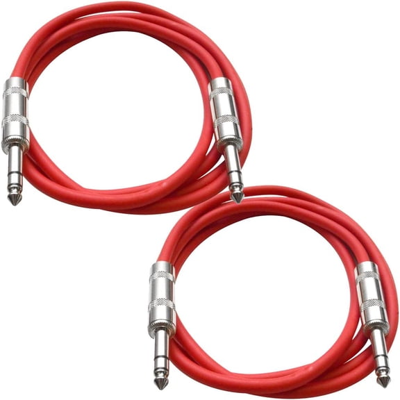 Seismic Audio Speakers TRS Male    to TRS Male    Patch Cable, 6 Foot Balanced Cord, Pack of 2, Red Red and Red