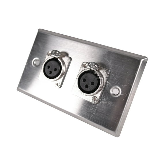 Seismic Audio Stainless Steel Wall Plate -Dual XLR Female Connectors Silver - SA-PLATE28