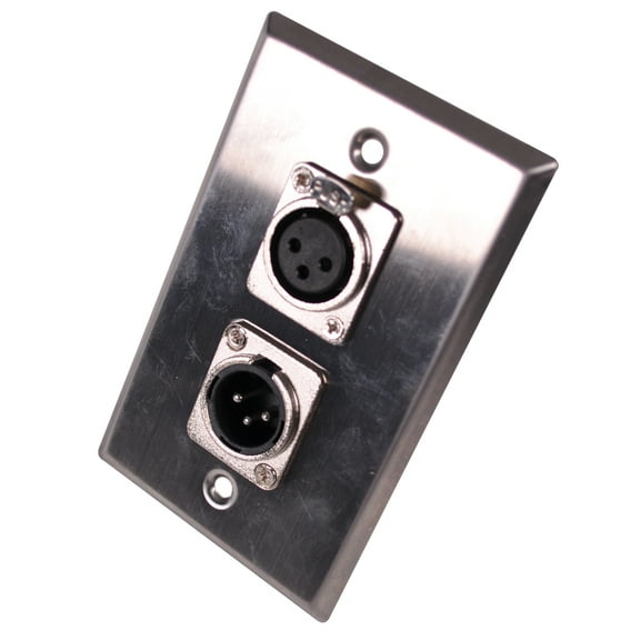 Seismic Audio Stainless Steel Wall Plate - One XLR Male and One XLR Female Connector Silver - SA-PLATE32