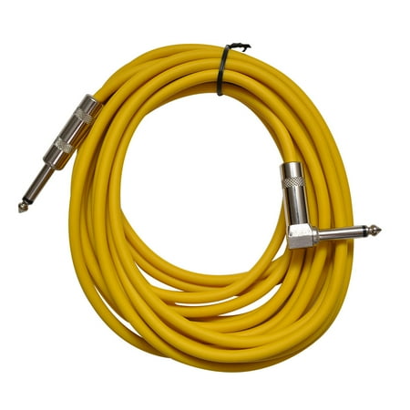 Seismic Audio - Yellow 20 Foot Right Angle to Straight Guitar Instrument Cable Yellow - SAGC20R-Yellow