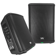 Seismic Connect - Pair of Powered 8 Inch Portable 2-Way Compact PA Speakers with Rechargeable Battery - All-In-One PA System
