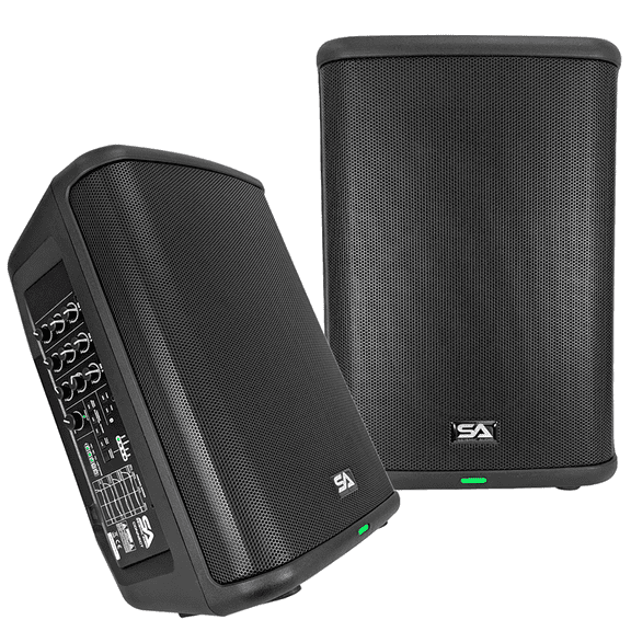 Seismic Connect - Pair of Powered 8 Inch Portable 2-Way Compact PA Speakers with Rechargeable Battery - All-In-One PA System