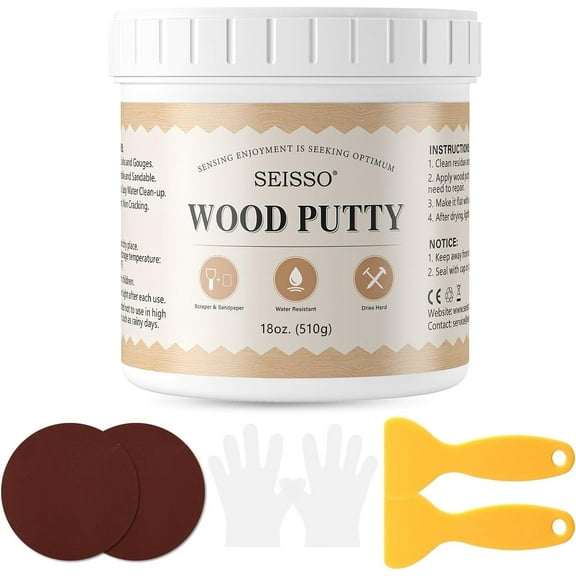 Seisso White Wood Putty Hardware Adhesive, 18 fl oz, Waterproof for Wood Furniture,Deal on Sale Clearance