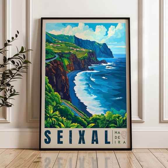 Seixal Madeira Travel Black Sand Beach Art Print