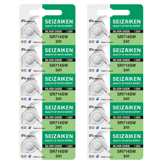 Seizaiken 341 SR714SW 1.55V 0%Hg Silver Oxide Watch Battery (10 Batteries)