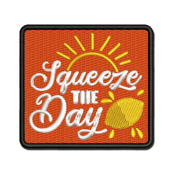 Seize Squeeze the Day Lemonade Pun Applique Multi-Color Embroidered Hook & Loop Patch - 2.5 Inch Small