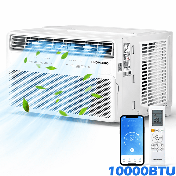 Window Air Conditioner, 10000BTU Fast Cooling Window AC Unit with Energy Saver, Sleep Mode, 4-Way Airflow, 24H Timer, for Bedroom Apartment up to 450 Sq.Ft