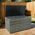 thumbnail image 1 of 200Gal Outdoor Storage Box, PE Rattan Deck Box for Outside Patio Furniture, Cushions Toys Garden Poolside Storage Bench, Waterproof Lid, Gray, 1 of 9
