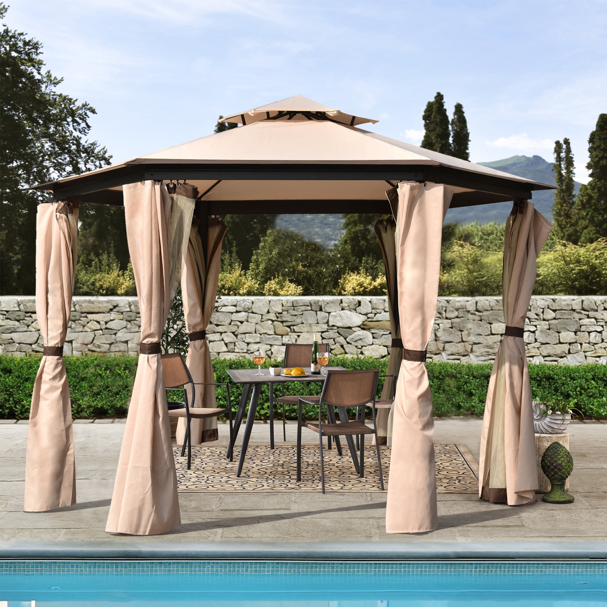 Seizeen 12FT Large Outdoor Gazebo Clearance, Patio Hexagonal Hot Tub ...