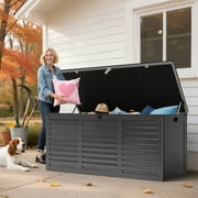 Seizeen 130GAL Outdoor Storage Box for Patio & Garden, Large Resin Deck Box w/ 2 Handles & Metal Hydraulic, Black