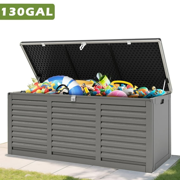 Seizeen 130Gal Deck Box Waterproof, Resin Outdoor Storage Box with Reinforced Frame, Patio Storage Box for Pool Accessories, Toy Storage, Cushions, Storage Bench Up to 600lbs